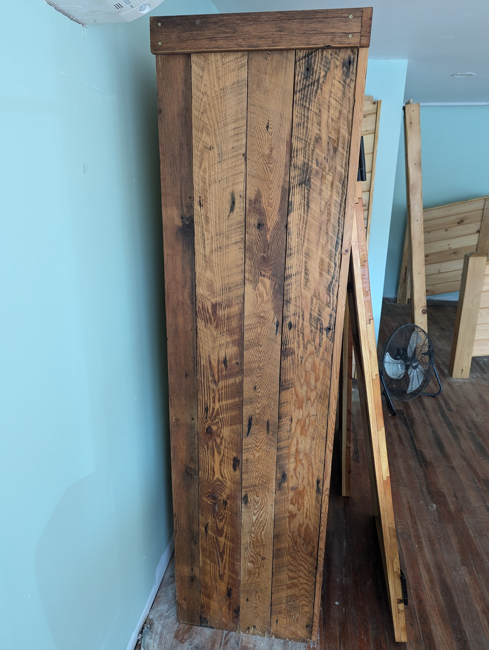 Reclaimed barn wood cabinet side panel